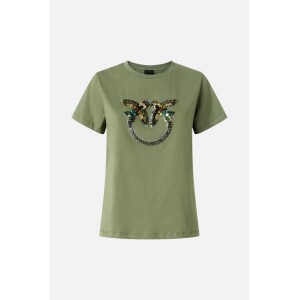 Pinko Quentin T-shirt Love Birds Jewel Maxi Embroidery Green Μπλούζα