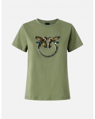 Pinko Quentin T-shirt Love Birds Jewel Maxi Embroidery Green Μπλούζα