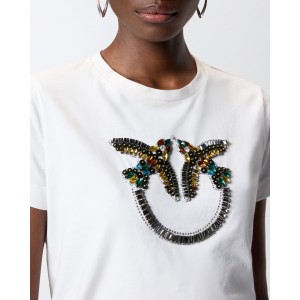 Pinko Quentin T-shirt Love Birds Jewel Maxi Embroidery White Μπλούζα