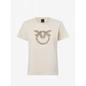 Pinko Quentin T-shirt Love Birds Jewel Maxi Embroidery Beige Μπλούζα