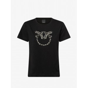 Pinko Quentin T-shirt Love Birds Jewel Maxi Embroidery Black Μπλούζα