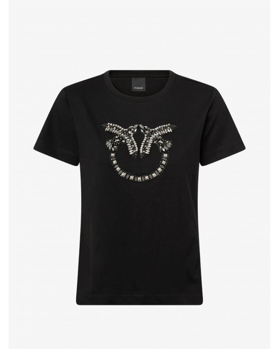 Pinko Quentin T-shirt Love Birds Jewel Maxi Embroidery Black Μπλούζα