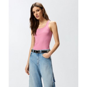 Pinko Calcolatore Vest Top With Love Birds Golden Detail Pink Μπλούζα