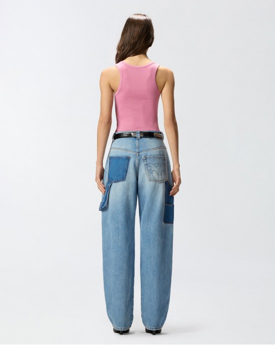 Pinko Calcolatore Vest Top With Love Birds Golden Detail Pink Μπλούζα