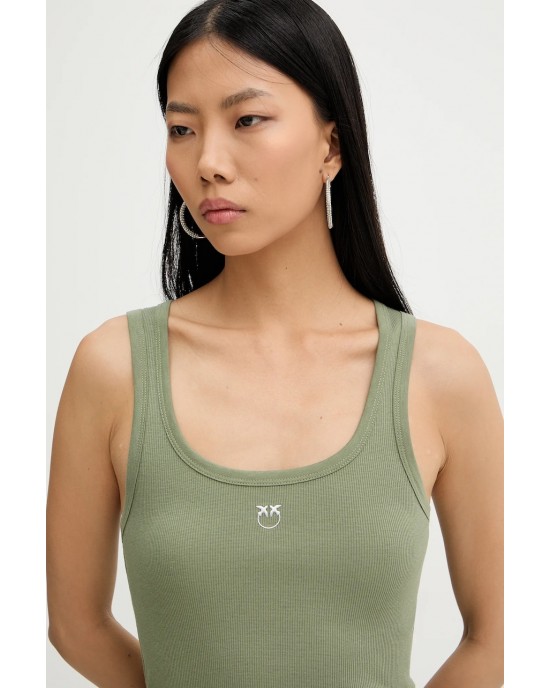 Pinko Calcolatore Vest Top With Love Birds Golden Detail Green Μπλούζα