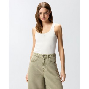 Pinko Calcolatore Vest Top With Love Birds Golden Detail White Μπλούζα