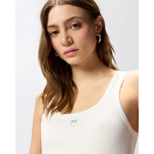 Pinko Calcolatore Vest Top With Love Birds Golden Detail White Μπλούζα