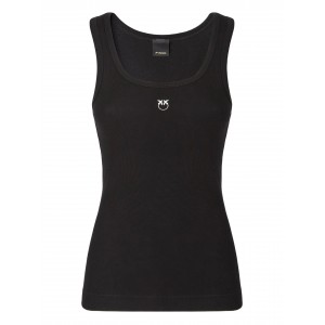 Pinko Calcolatore Vest Top With Love Birds Golden Detail Black Μπλούζα