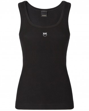 Pinko Calcolatore Vest Top With Love Birds Golden Detail Black Μπλούζα