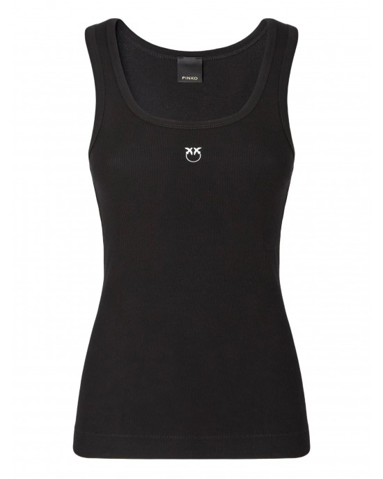 Pinko Calcolatore Vest Top With Love Birds Golden Detail Black Μπλούζα