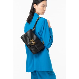 Pinko Medium Love One Chevron Leather Black Τσάντα Ώμου