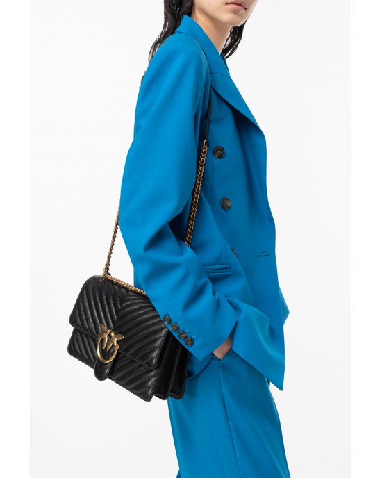 Pinko Medium Love One Chevron Leather Black Τσάντα Ώμου