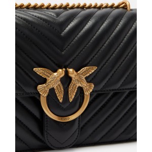 Pinko Medium Love One Chevron Leather Black Τσάντα Ώμου