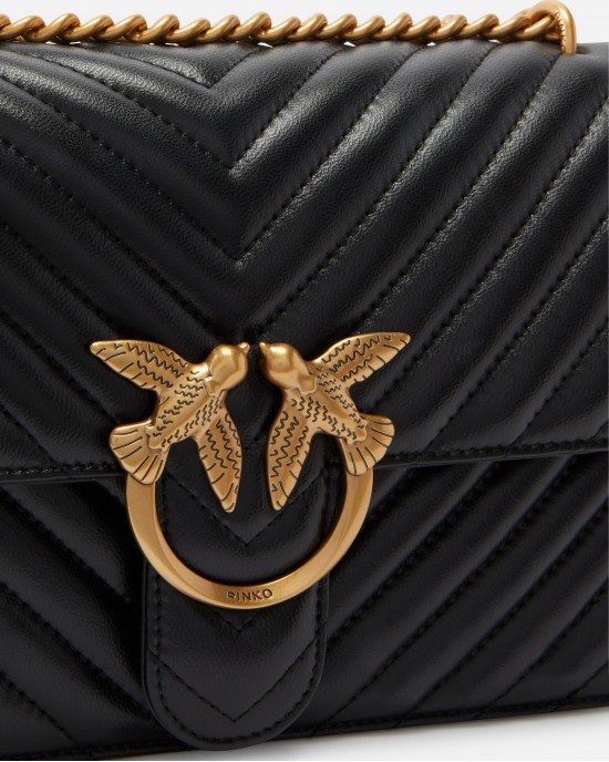 Pinko Medium Love One Chevron Leather Black Τσάντα Ώμου