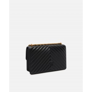 Pinko Medium Love One Chevron Leather Black Τσάντα Ώμου