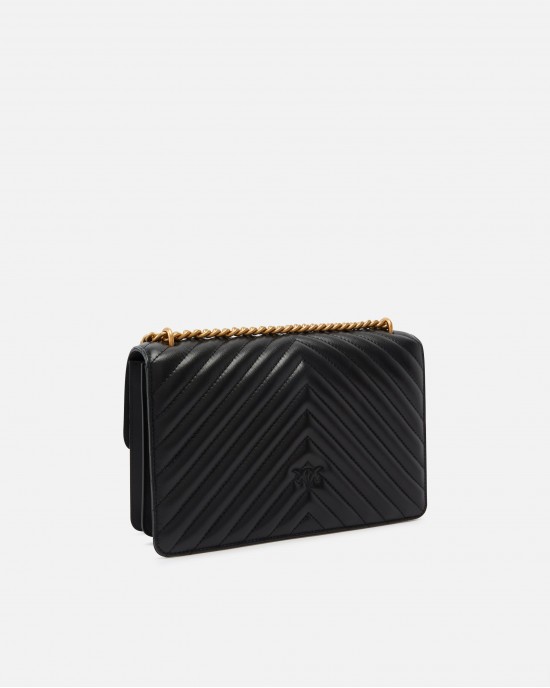 Pinko Medium Love One Chevron Leather Black Τσάντα Ώμου