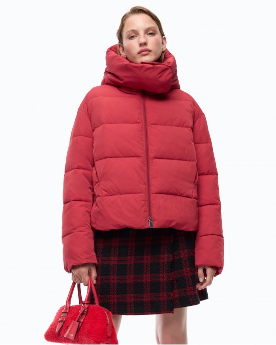 Pinko Giza Padded Technical Canvas With Hood Red Μπουφάν