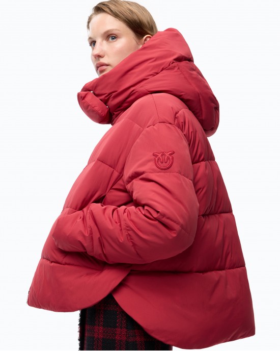 Pinko Giza Padded Technical Canvas With Hood Red Μπουφάν