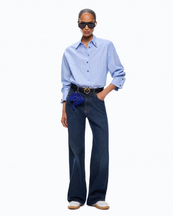 Pinko Wanda Wide-leg With Pressed Creases Τζιν Παντελόνι