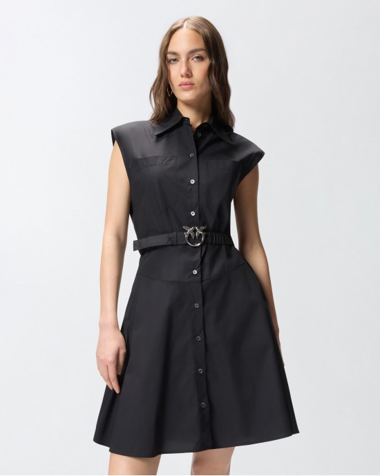 Pinko Anaceta Shirt Dress With Love Birds Belt Black Φόρεμα