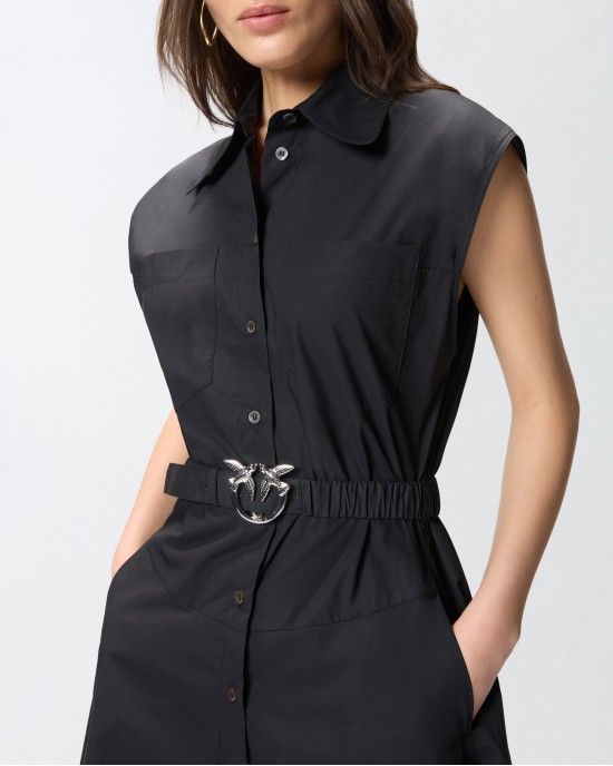Pinko Anaceta Shirt Dress With Love Birds Belt Black Φόρεμα