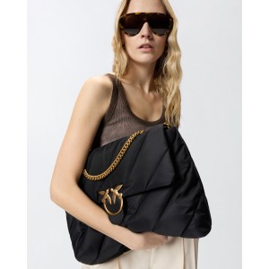 Pinko Extra Love Bag Puff Maxi Crossbody Quilted Nylon Black Τσάντα Ώμου
