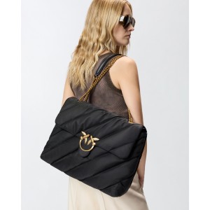 Pinko Extra Love Puff Maxi Crossbody Quilted Nylon Black Τσάντα Ώμου