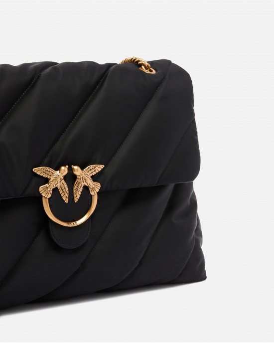 Pinko Extra Love Bag Puff Maxi Crossbody Quilted Nylon Black Τσάντα Ώμου