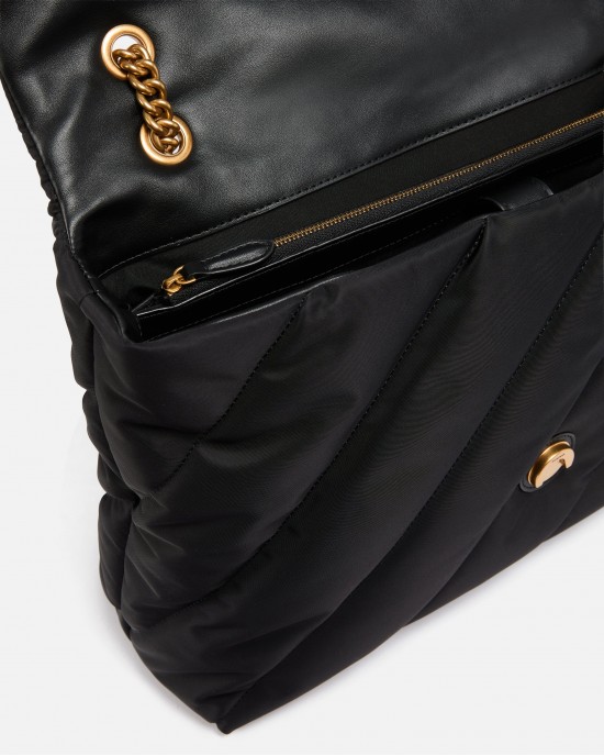 Pinko Extra Love Bag Puff Maxi Crossbody Quilted Nylon Black Τσάντα Ώμου