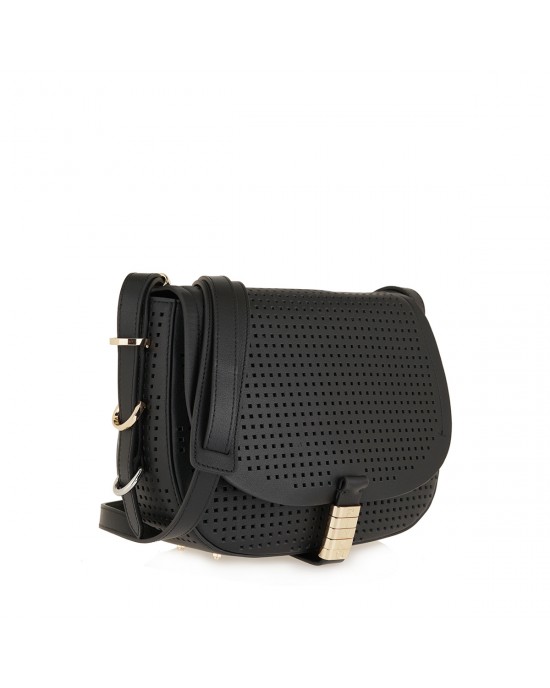 Pinko Saddle Classic Black Leather Τσάντα Ώμου
