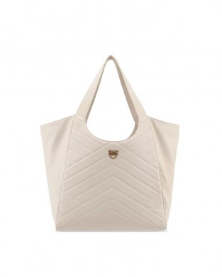 Pinko Tote Puzzle White Leather Τσάντα