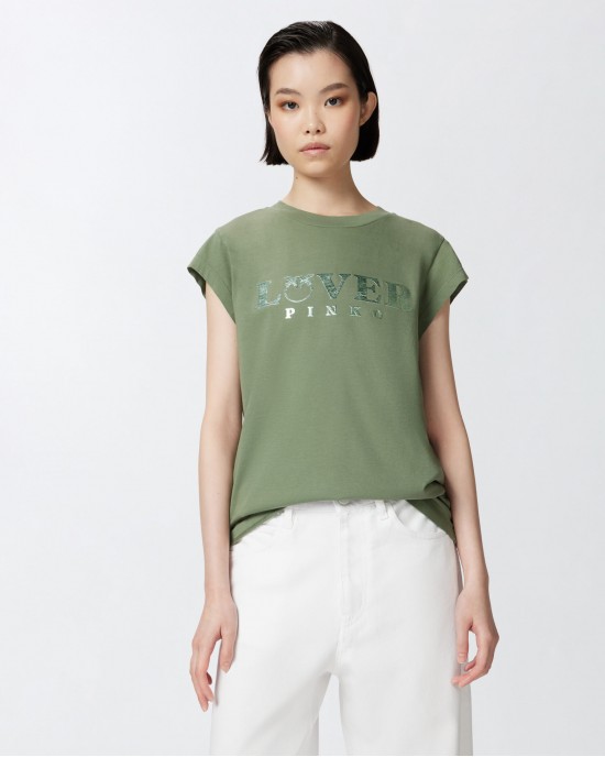 Pinko Marrakech T-shirt Slim-fit Lover Green Μπλούζα
