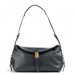 Pinko Saddle Horizontal Classic Grey Leather Shoulder Τσάντα