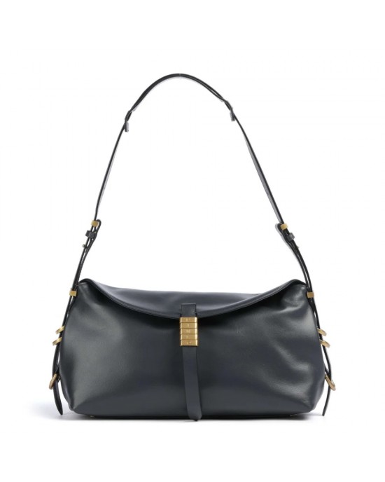 Pinko Saddle Horizontal Classic Grey Leather Shoulder Τσάντα