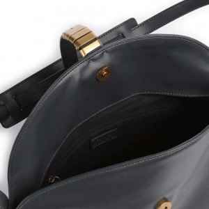 Pinko Saddle Horizontal Classic Grey Leather Shoulder Τσάντα