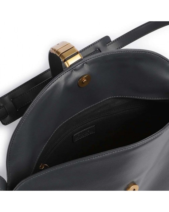 Pinko Saddle Horizontal Classic Grey Leather Shoulder Τσάντα