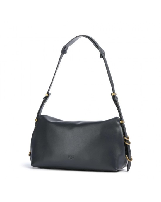 Pinko Saddle Horizontal Classic Grey Leather Shoulder Τσάντα
