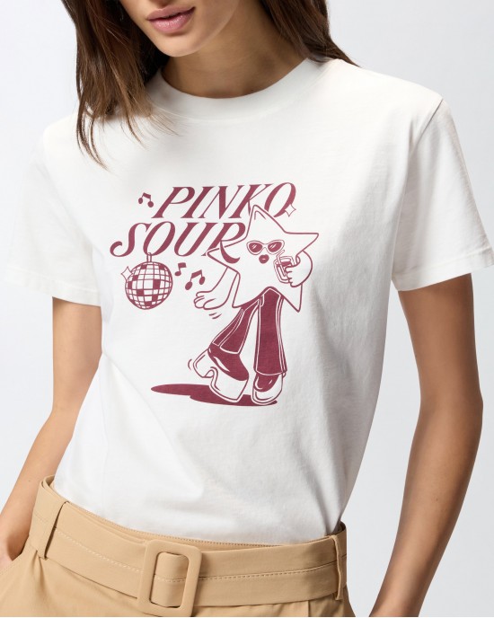 Pinko Trapani T-shirt With Pinko Sour Disco Star Print White Μπλούζα
