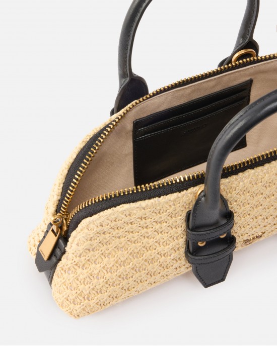 Pinko Bowling Escape Bag Horizontal Small Raffia Handbag Τσάντα Χειρός