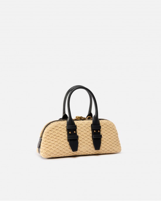 Pinko Bowling Escape Bag Horizontal Small Raffia Handbag Τσάντα Χειρός