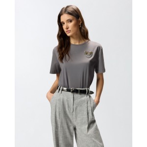 Pinko Strepitoso T-shirt Love Birds Jewel Detail Grey Μπλούζα