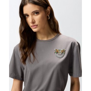 Pinko Strepitoso T-shirt Love Birds Jewel Detail Grey Μπλούζα