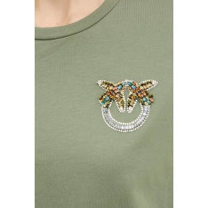 Pinko Strepitoso T-shirt Love Birds Jewel Detail Green Μπλούζα