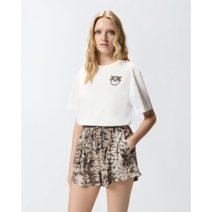 Pinko Strepitoso T-shirt Love Birds Jewel Detail White Μπλούζα