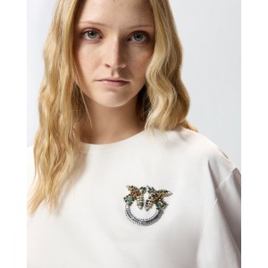 Pinko Strepitoso T-shirt Love Birds Jewel Detail White Μπλούζα