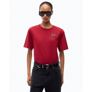 Pinko Strepitoso T-shirt Love Birds Jewel Detail Red Μπλούζα