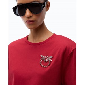 Pinko Strepitoso T-shirt Love Birds Jewel Detail Red Μπλούζα
