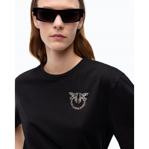 Pinko Strepitoso T-shirt Love Birds Jewel Detail Black Μπλούζα