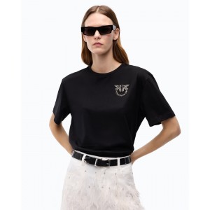 Pinko Strepitoso T-shirt Love Birds Jewel Detail Black Μπλούζα