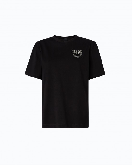 Pinko Strepitoso T-shirt Love Birds Jewel Detail Black Μπλούζα